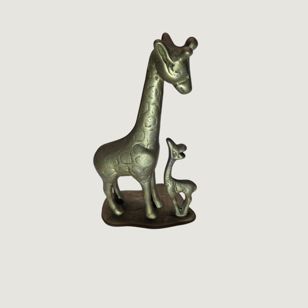 Giraffe Figurine Unisex 5.5" Gold Brass Mother and Baby Safari Wildlife Decor